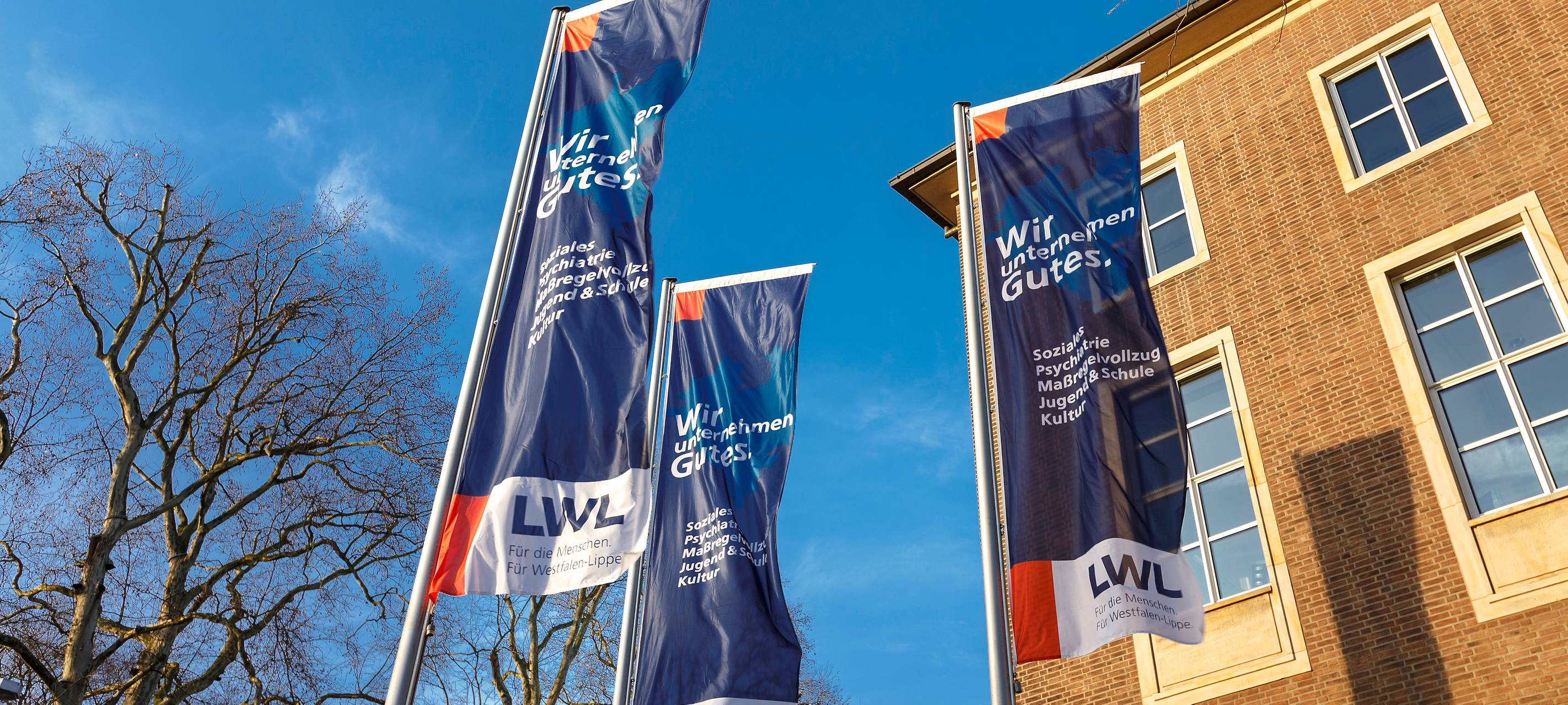 LWL-Fahnen vor dem Landeshaus in Münster.