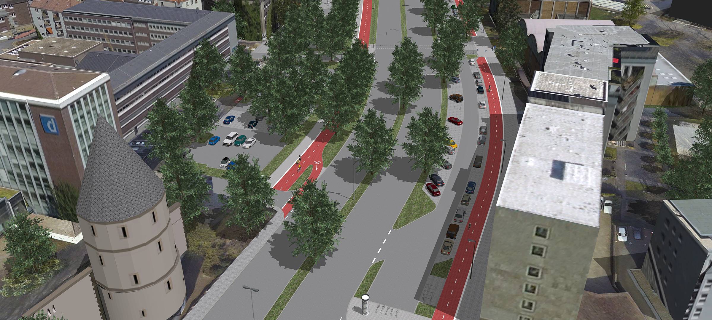Visualisierungen zum Umbau des Radwalls zwischen Schwanen- und Ostwall