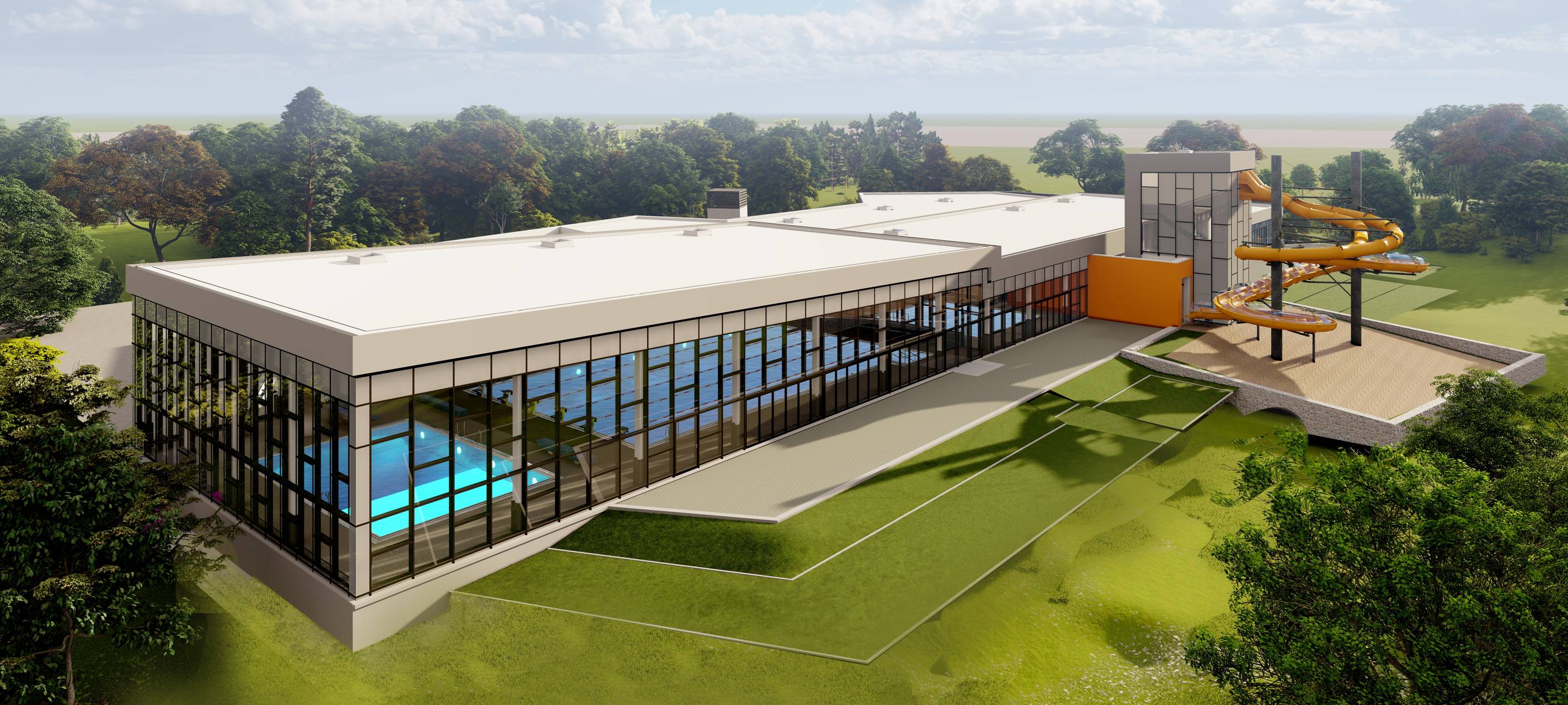 Das künftige Bergkamener Häupenbad aus der Vogelperspektive.