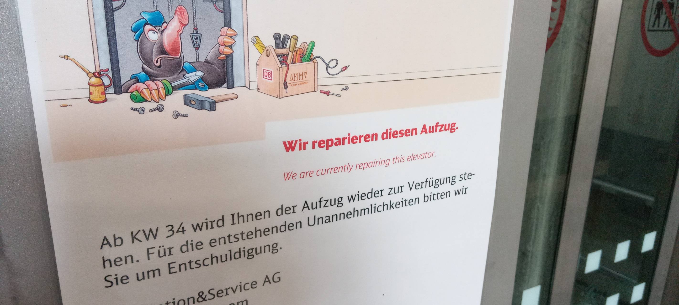 Aushang für Kunden im Kamener Bahnhof.
