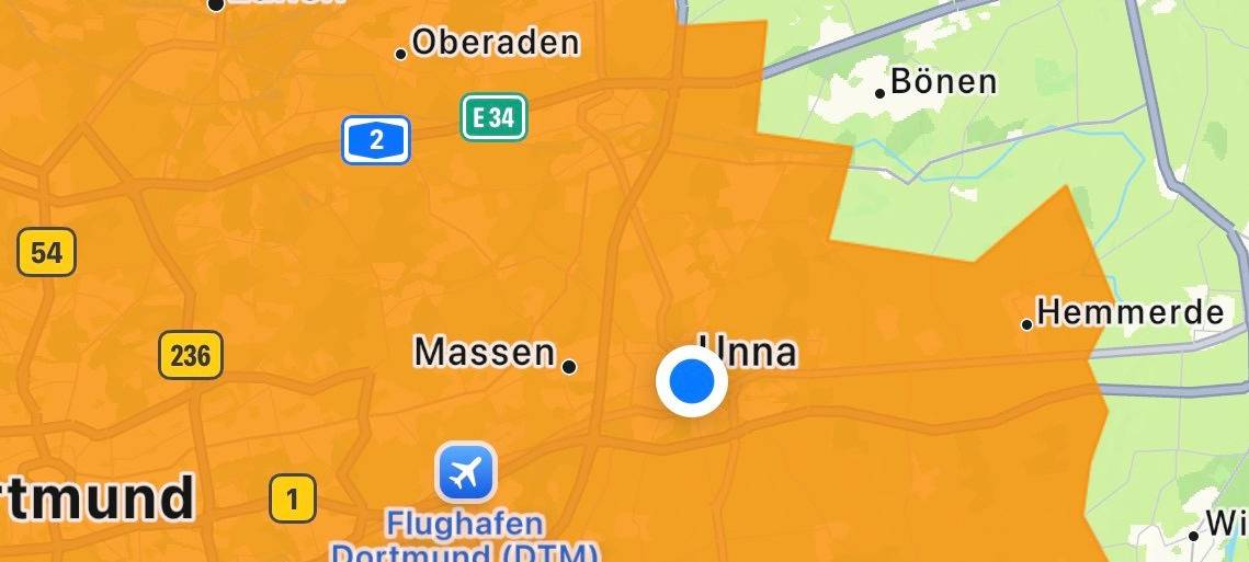 Warnung vor Starkregen auf der Warnapp NINA