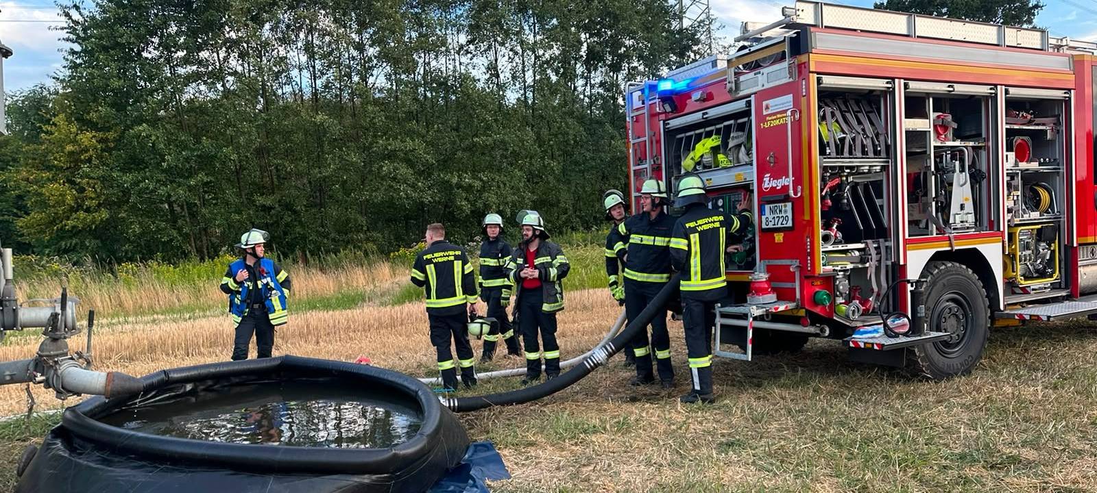 Hierfür wurde Ein 28.000-Liter-Wasserfass stellte die Wasserversorgung bei der Übung sicher.